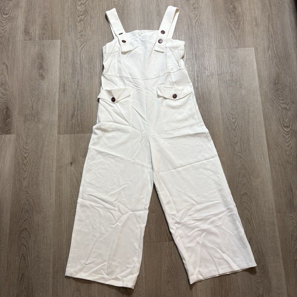 Topshop Womens White Square Neck Sleeveless Back Zip Front Button Jumpsuit‎ 4